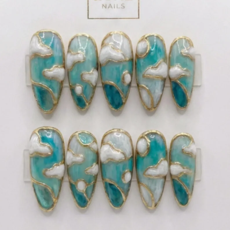 Luxury Gold Filigree, Marble Nail Art, press on nails, custom press on nails, fake nails, Nails Art, stained glass nails, gold press on nails, 3d press on nails, luxury press on nails, handmade press on nails