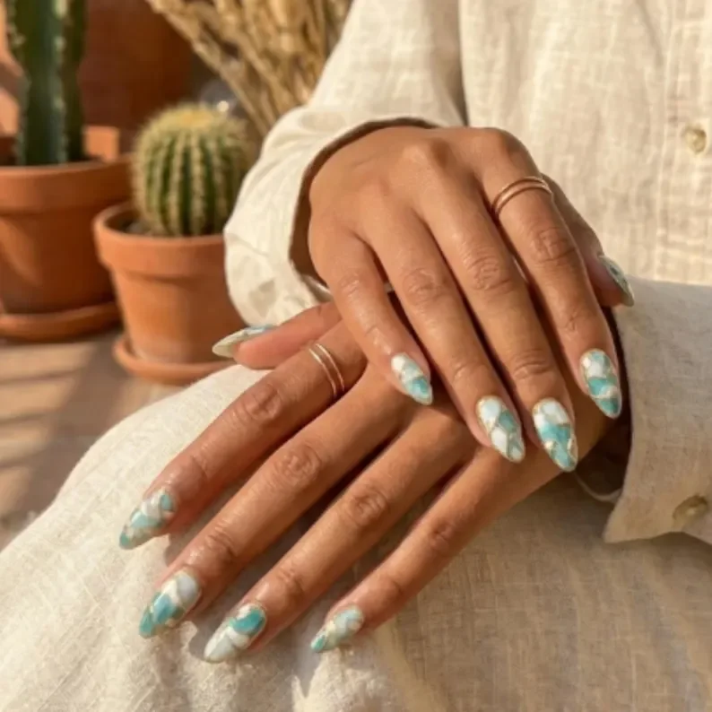 Press On Nails, Teal Ocean Design, press on nails, custom press on nails, fake nails, Nails Art, stained glass nails, gold press on nails, 3d press on nails, luxury press on nails, handmade press on nails