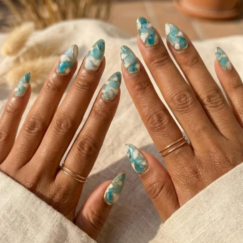 Gold Filigree Nails, 3D Marble Nails, press on nails, custom press on nails, fake nails, Nails Art, stained glass nails, gold press on nails, 3d press on nails, luxury press on nails, handmade press on nails