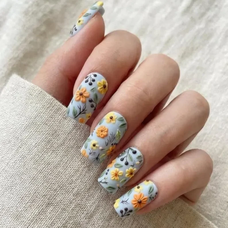press on nail set, textured floral tips, press on nails, custom press on nails, fake nails, Nails Art, stained glass nails, gold press on nails, 3d press on nails, luxury press on nails, handmade press on nails