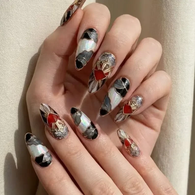 Stained Glass Nails, Press-On Nail Set, press on nails, custom press on nails, fake nails, Nails Art, stained glass nails, gold press on nails, 3d press on nails, luxury press on nails, handmade press on nails