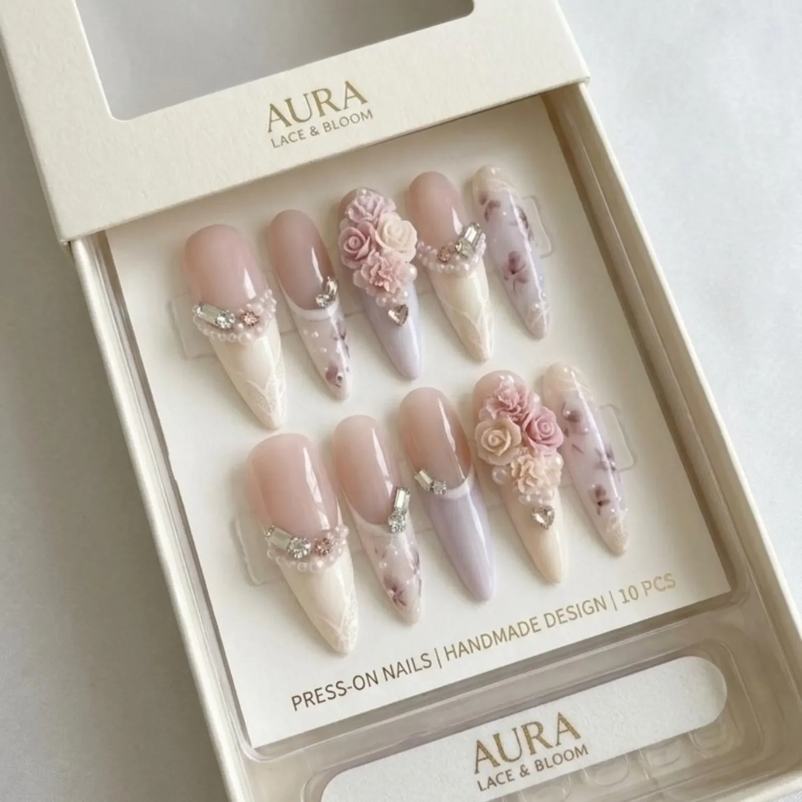 Hand-sculpted lace, Pearl art nails, press on nails, custom press on nails, fake nails, Nails Art, stained glass nails, gold press on nails, 3d press on nails, luxury press on nails, handmade press on nails