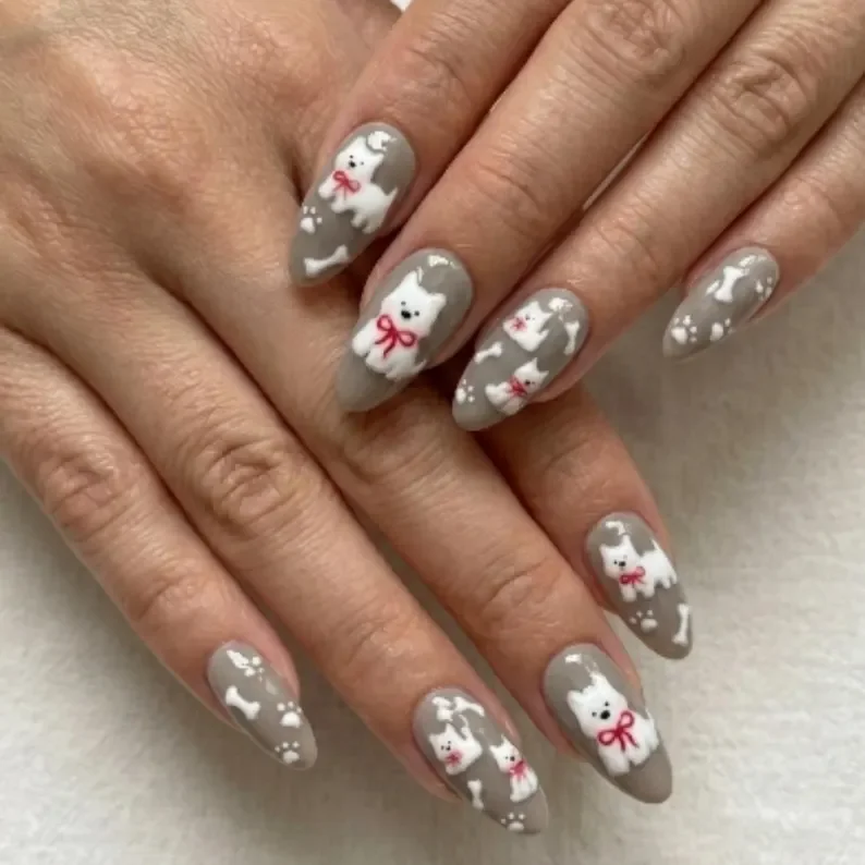 Pet Lover Nail Art, Westie Nail Art, press on nails, custom press on nails, fake nails, Nails Art, stained glass nails, gold press on nails, 3d press on nails, luxury press on nails, handmade press on nails