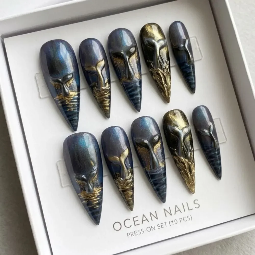 wave art, cat eye nails, press on nails, custom press on nails, fake nails, Nails Art, stained glass nails, gold press on nails, 3d press on nails, luxury press on nails, handmade press on nails