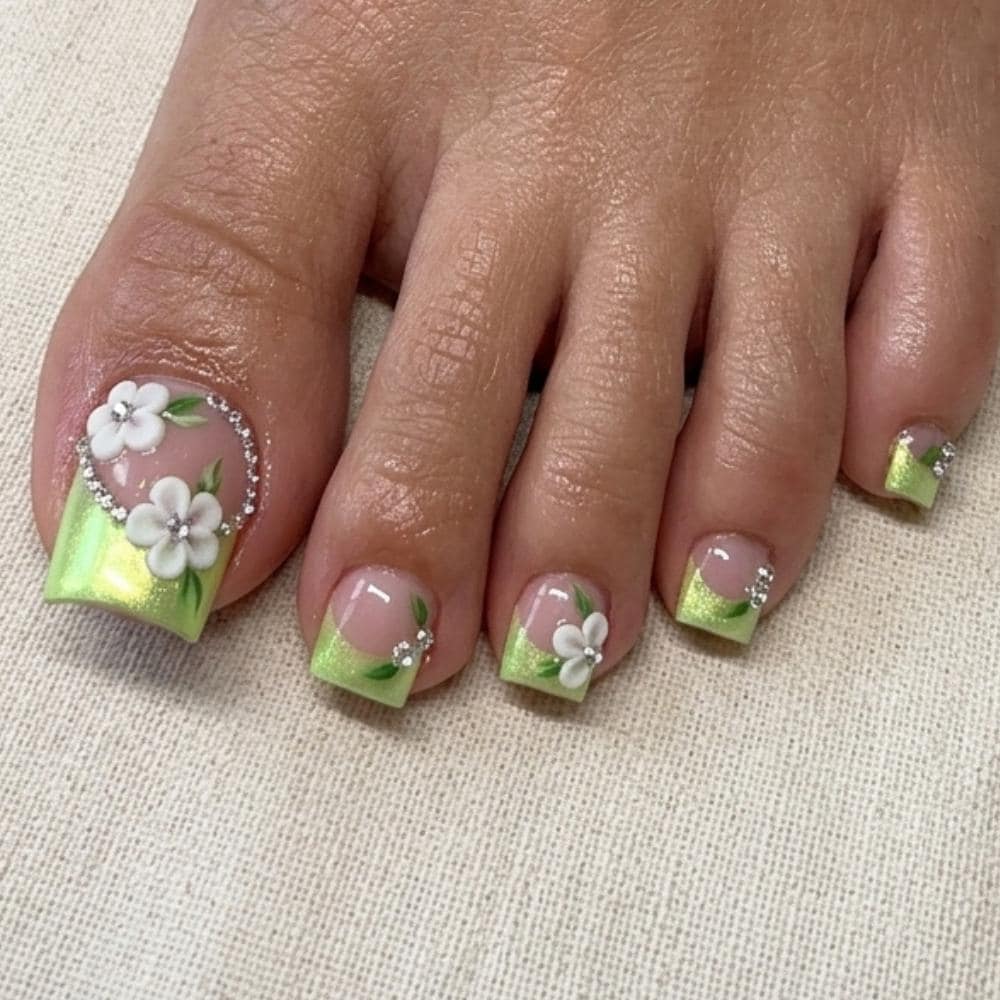3D white flower, press on toes, press on nails, custom press on nails, fake nails, Nails Art, stained glass nails, gold press on nails, 3d press on nails, luxury press on nails, handmade press on nails