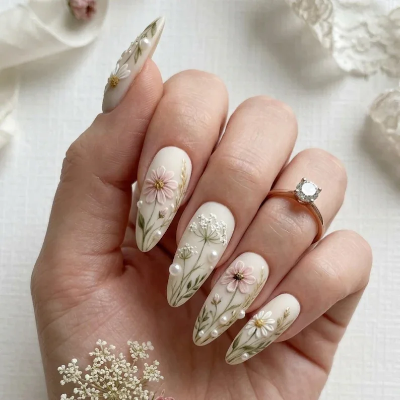 pearl gold nails, wedding manicure, press on nails, custom press on nails, fake nails, Nails Art, stained glass nails, gold press on nails, 3d press on nails, luxury press on nails, handmade press on nails