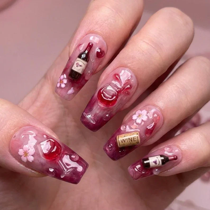 marble nail design, wine themed nails, press on nails, custom press on nails, fake nails, Nails Art, stained glass nails, gold press on nails, 3d press on nails, luxury press on nails, handmade press on nails