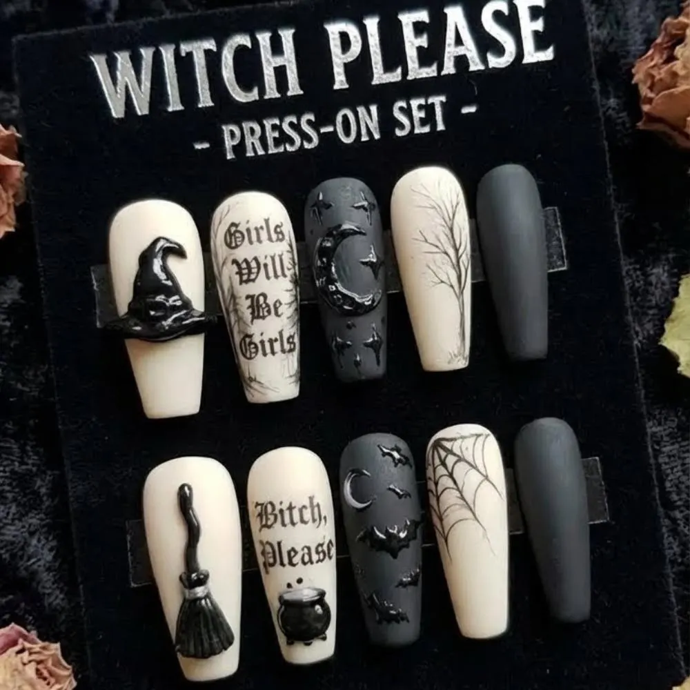 3D witch hat, press on nails, custom press on nails, fake nails, Nails Art, stained glass nails, gold press on nails, 3d press on nails, luxury press on nails, handmade press on nails