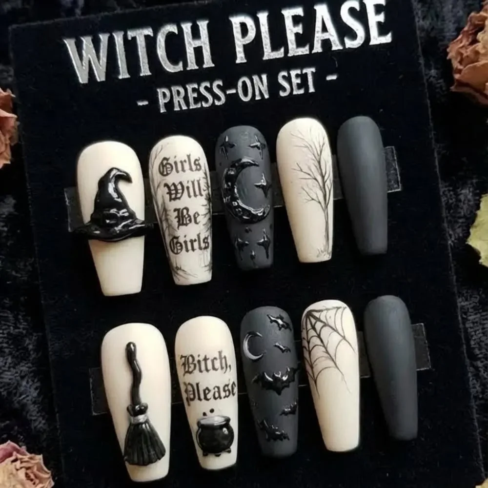 3D witch hat, press on nails, custom press on nails, fake nails, Nails Art, stained glass nails, gold press on nails, 3d press on nails, luxury press on nails, handmade press on nails