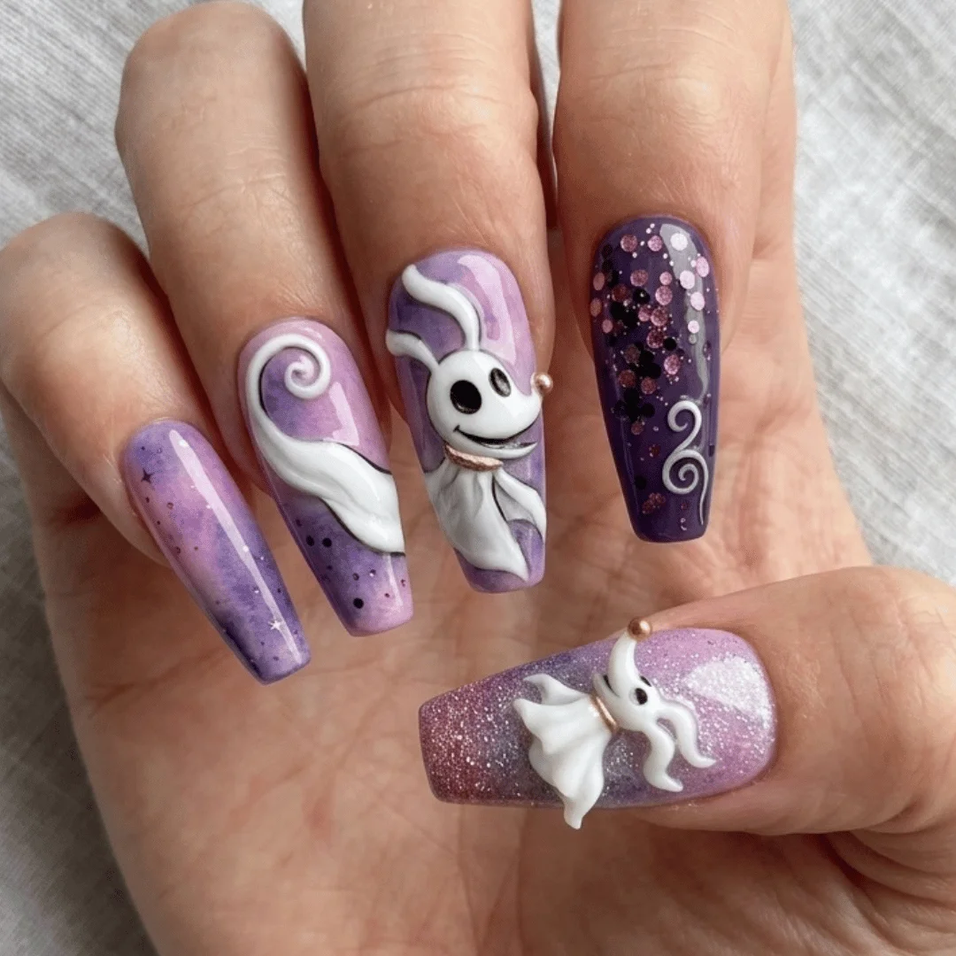 Nightmare Before Christmas, Halloween Spooky Nails, press on nails, custom press on nails, fake nails, Nails Art, stained glass nails, gold press on nails, 3d press on nails, luxury press on nails, handmade press on nails