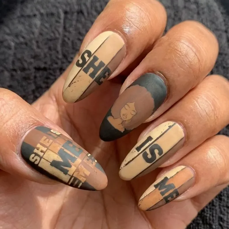Afro Art Press On, Matte Brown Nails, press on nails, custom press on nails, fake nails, Nails Art, stained glass nails, gold press on nails, 3d press on nails, luxury press on nails, handmade press on nails