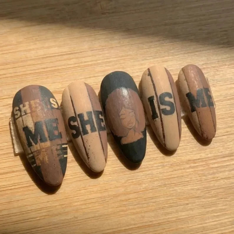 Melanin Queen, Hand-painted Gel, press on nails, custom press on nails, fake nails, Nails Art, stained glass nails, gold press on nails, 3d press on nails, luxury press on nails, handmade press on nails
