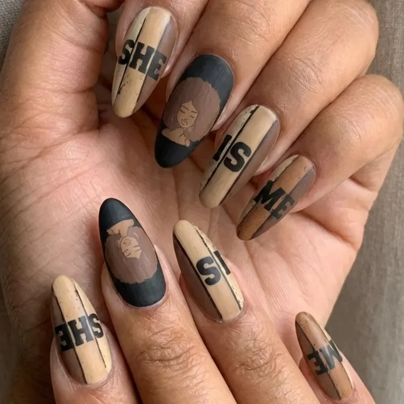 Brown False Nails, Afro Inspired Nails, press on nails, custom press on nails, fake nails, Nails Art, stained glass nails, gold press on nails, 3d press on nails, luxury press on nails, handmade press on nails