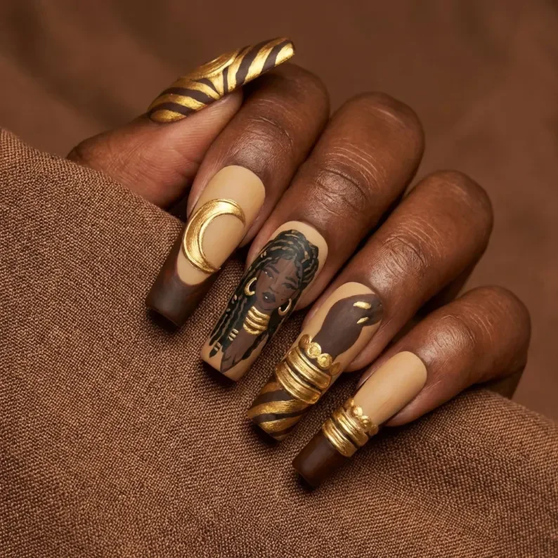 Press On Nails, 3D Gold Moon, press on nails, custom press on nails, fake nails, Nails Art, stained glass nails, gold press on nails, 3d press on nails, luxury press on nails, handmade press on nails