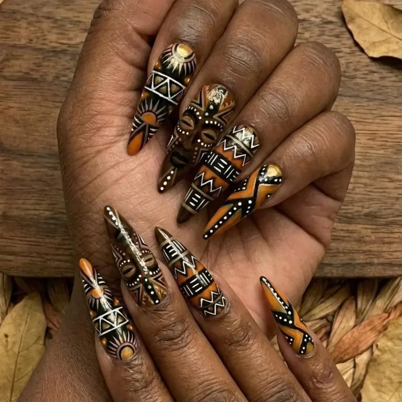 statement nails, Afrocentric luxury, press on nails, custom press on nails, fake nails, Nails Art, stained glass nails, gold press on nails, 3d press on nails, luxury press on nails, handmade press on nails
