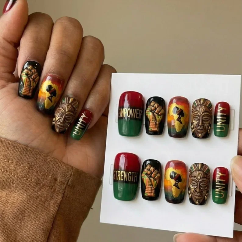 Empower strength nails, Unity art nails, press on nails, custom press on nails, fake nails, Nails Art, stained glass nails, gold press on nails, 3d press on nails, luxury press on nails, handmade press on nails