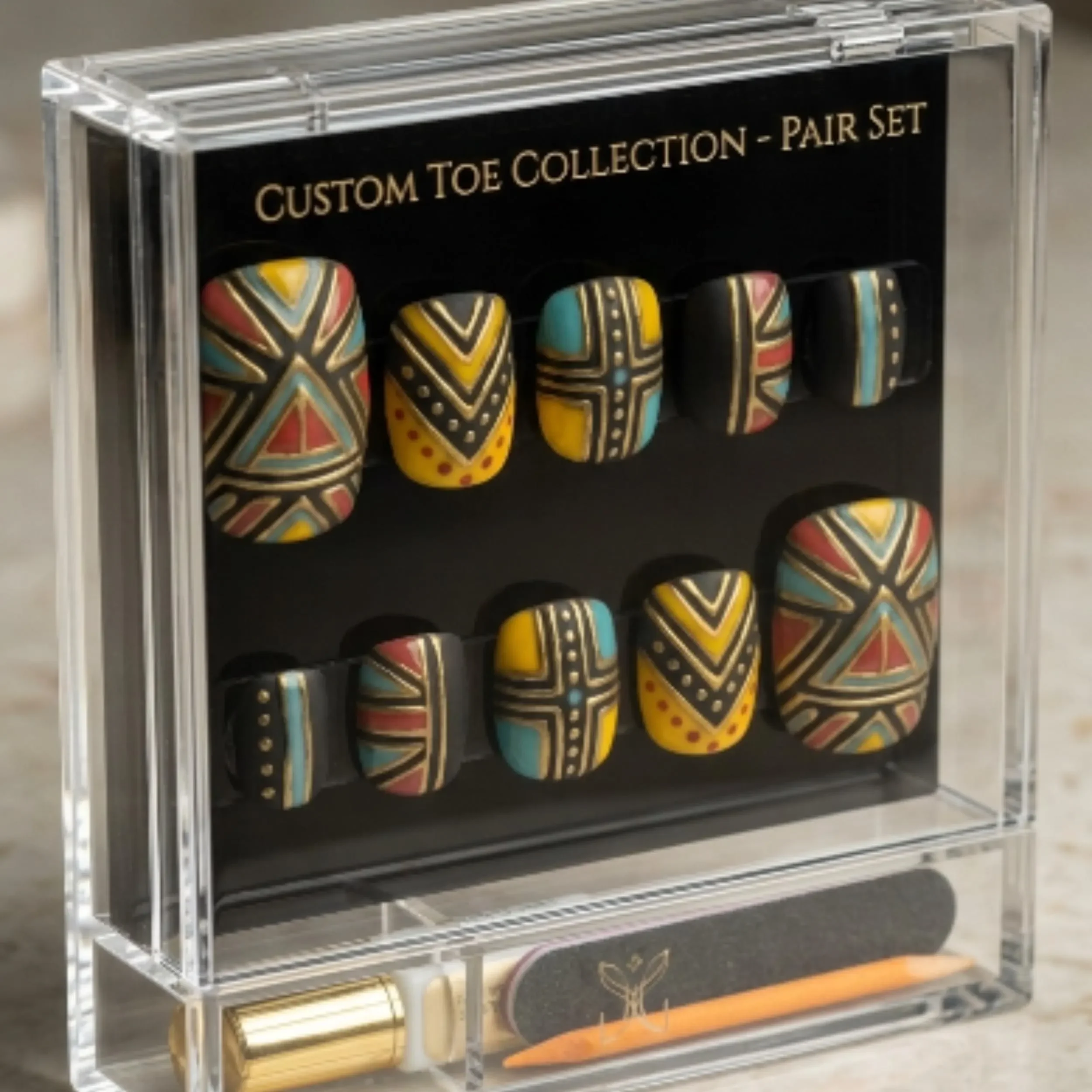Afrocentric Tribal, Hand-Painted Press, press on nails, custom press on nails, fake nails, Nails Art, stained glass nails, gold press on nails, 3d press on nails, luxury press on nails, handmade press on nails