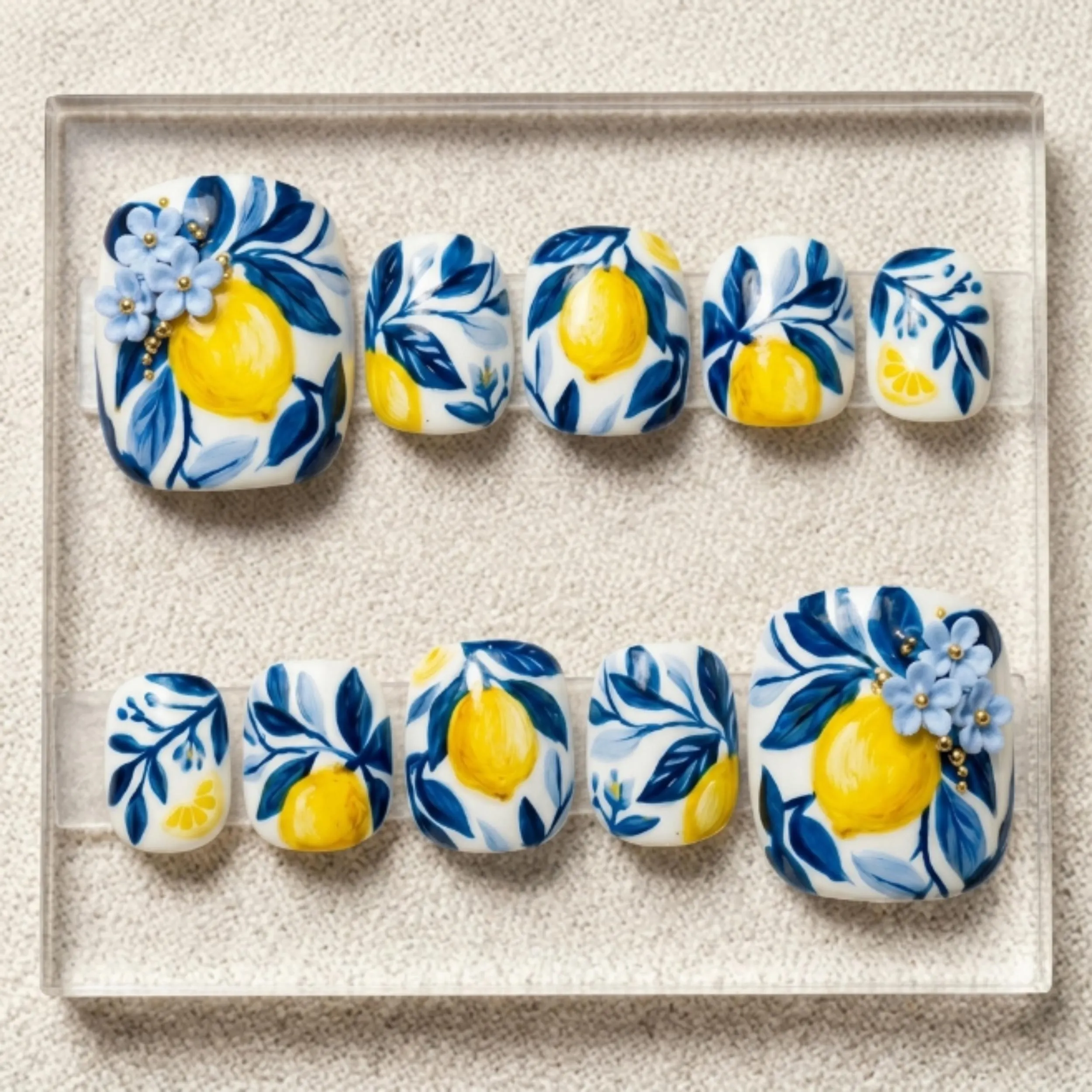 Press On Toes, Mediterranean Blue, press on nails, custom press on nails, fake nails, Nails Art, stained glass nails, gold press on nails, 3d press on nails, luxury press on nails, handmade press on nails