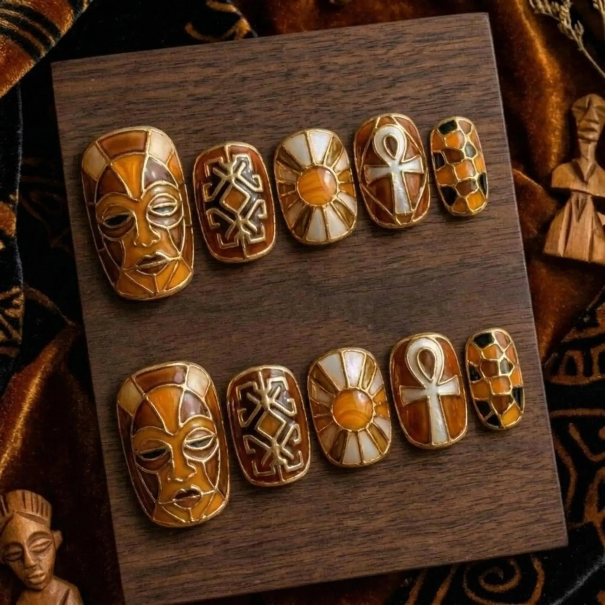 ankh symbols, toe pedicure, press on nails, custom press on nails, fake nails, Nails Art, stained glass nails, gold press on nails, 3d press on nails, luxury press on nails, handmade press on nails