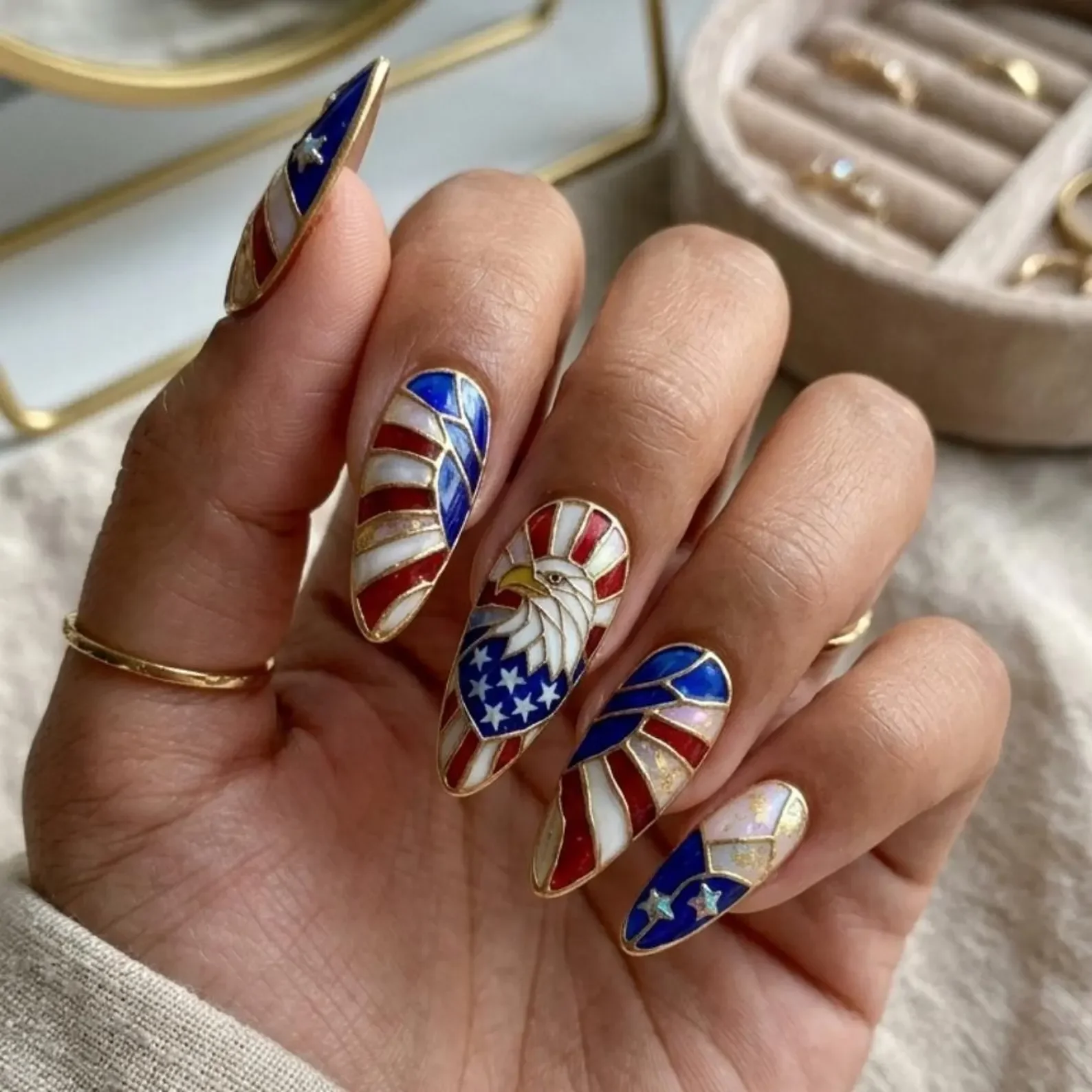 press on nails, red white blue, custom press on nails, fake nails, Nails Art, stained glass nails, gold press on nails, 3d press on nails, luxury press on nails, handmade press on nails