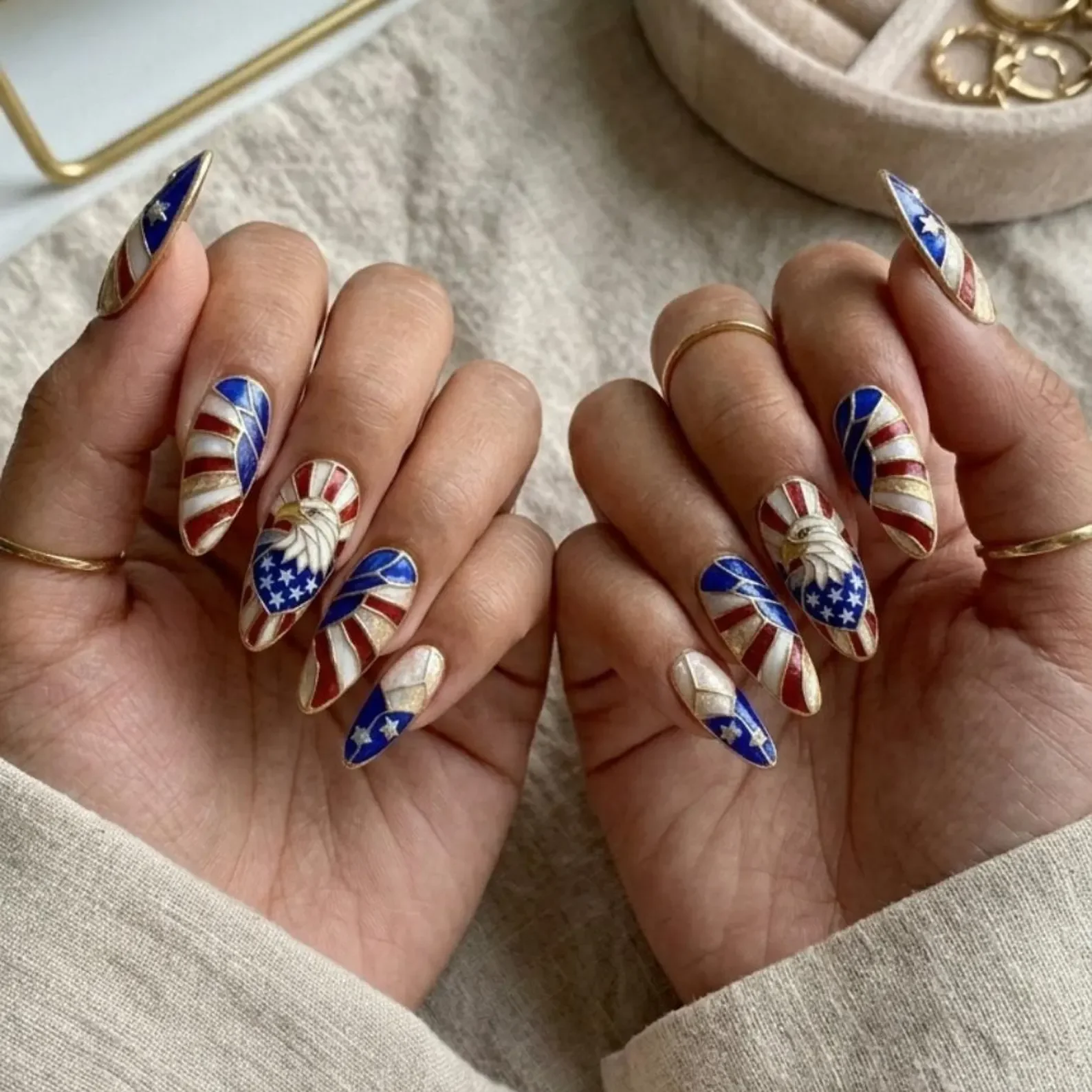 patriotic nails, American flag nails, press on nails, custom press on nails, fake nails, Nails Art, stained glass nails, gold press on nails, 3d press on nails, luxury press on nails, handmade press on nails