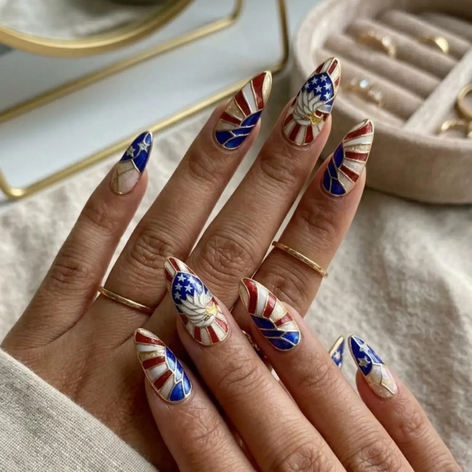 American Eagle, stained glass press, press on nails, custom press on nails, fake nails, Nails Art, stained glass nails, gold press on nails, 3d press on nails, luxury press on nails, handmade press on nails