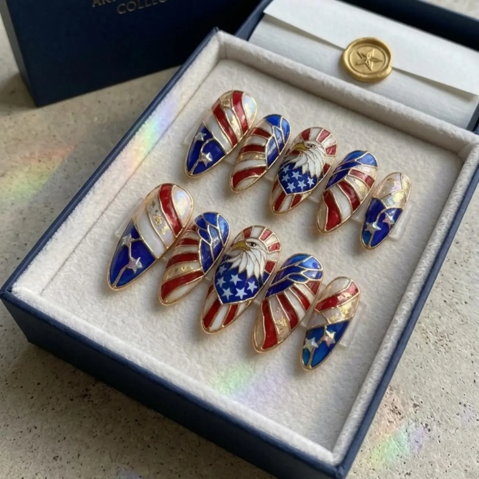 press on nails, red white blue, custom press on nails, fake nails, Nails Art, stained glass nails, gold press on nails, 3d press on nails, luxury press on nails, handmade press on nails