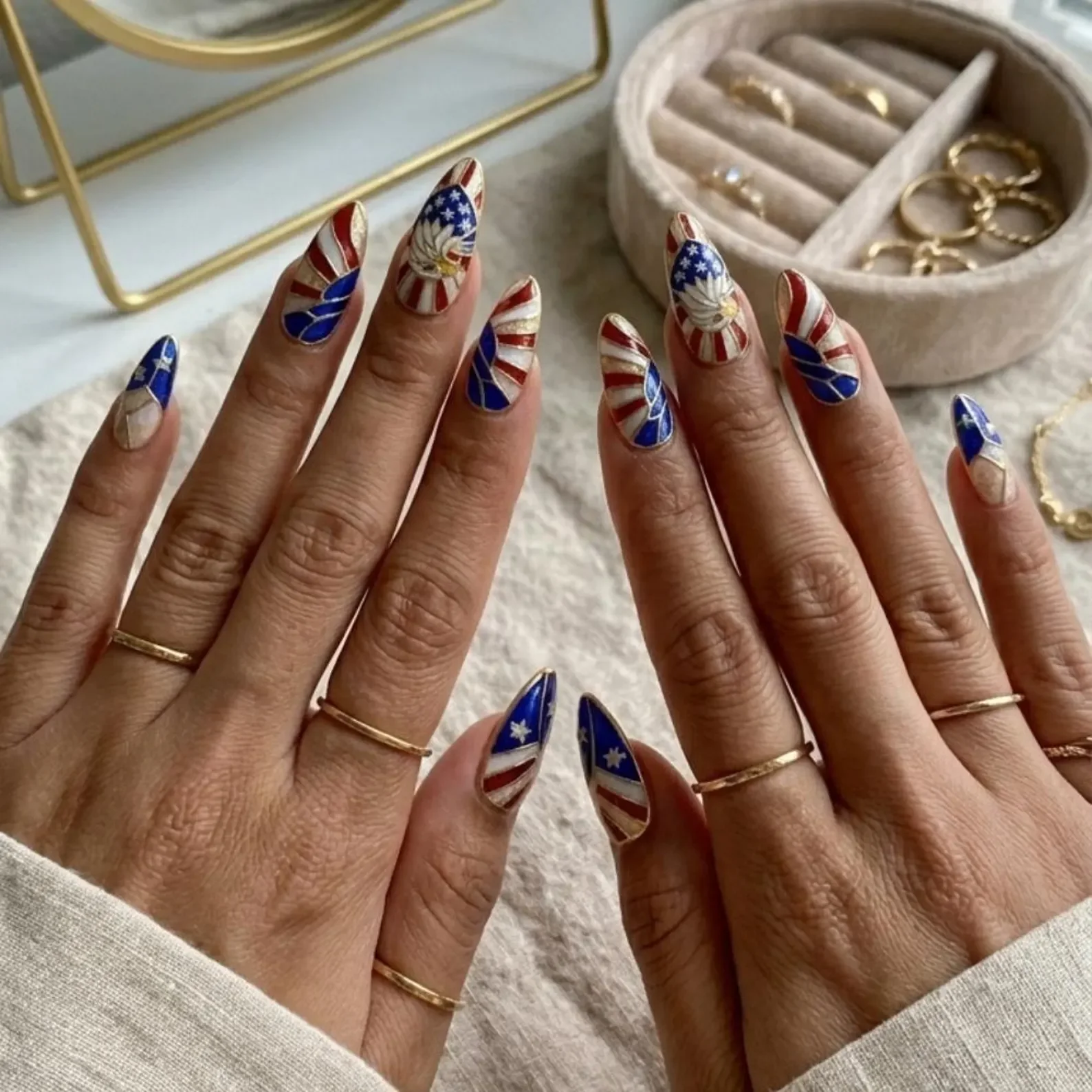 4th of July, July nail art, press on nails, custom press on nails, fake nails, Nails Art, stained glass nails, gold press on nails, 3d press on nails, luxury press on nails, handmade press on nails