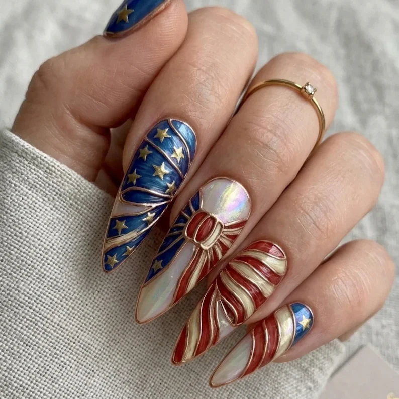 3D rose gold, patriot art, press on nails, custom press on nails, fake nails, Nails Art, stained glass nails, gold press on nails, 3d press on nails, luxury press on nails, handmade press on nails