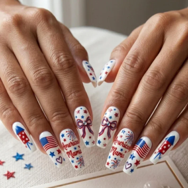 bow nail design, patriotic nails, press on nails, custom press on nails, fake nails, Nails Art, stained glass nails, gold press on nails, 3d press on nails, luxury press on nails, handmade press on nails