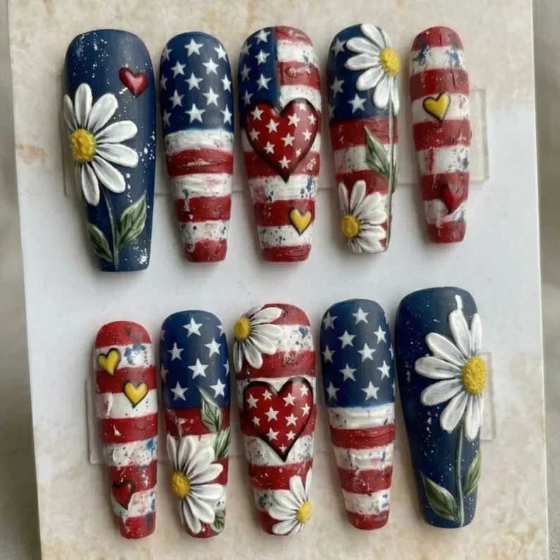 USA flag nails, 4th of July nails, press on nails, custom press on nails, fake nails, Nails Art, stained glass nails, gold press on nails, 3d press on nails, luxury press on nails, handmade press on nails
