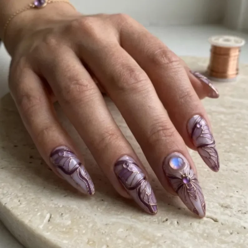 press on nails, 3D butterfly nails, custom press on nails, fake nails, Nails Art, stained glass nails, gold press on nails, 3d press on nails, luxury press on nails, handmade press on nails