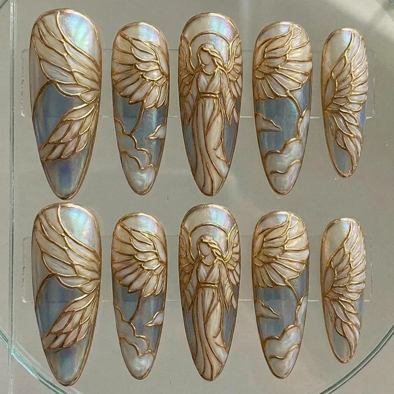 press on nails, custom press on nails, fake nails, Nails Art, stained glass nails, gold press on nails, 3d press on nails, luxury press on nails, handmade press on nails