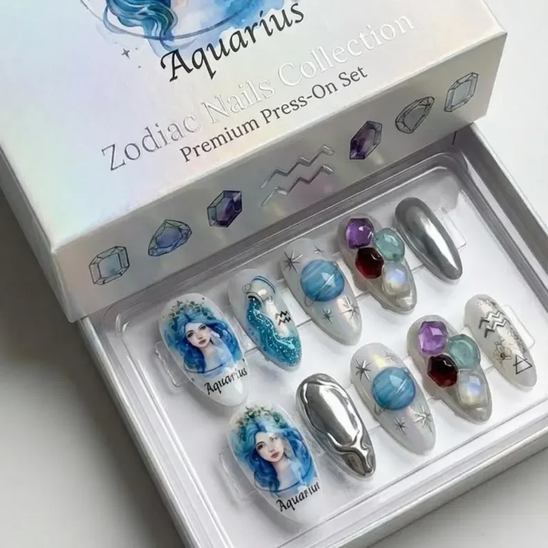 Press-On Nail Set, Gemstone Nail Art, press on nails, custom press on nails, fake nails, Nails Art, stained glass nails, gold press on nails, 3d press on nails, luxury press on nails, handmade press on nails