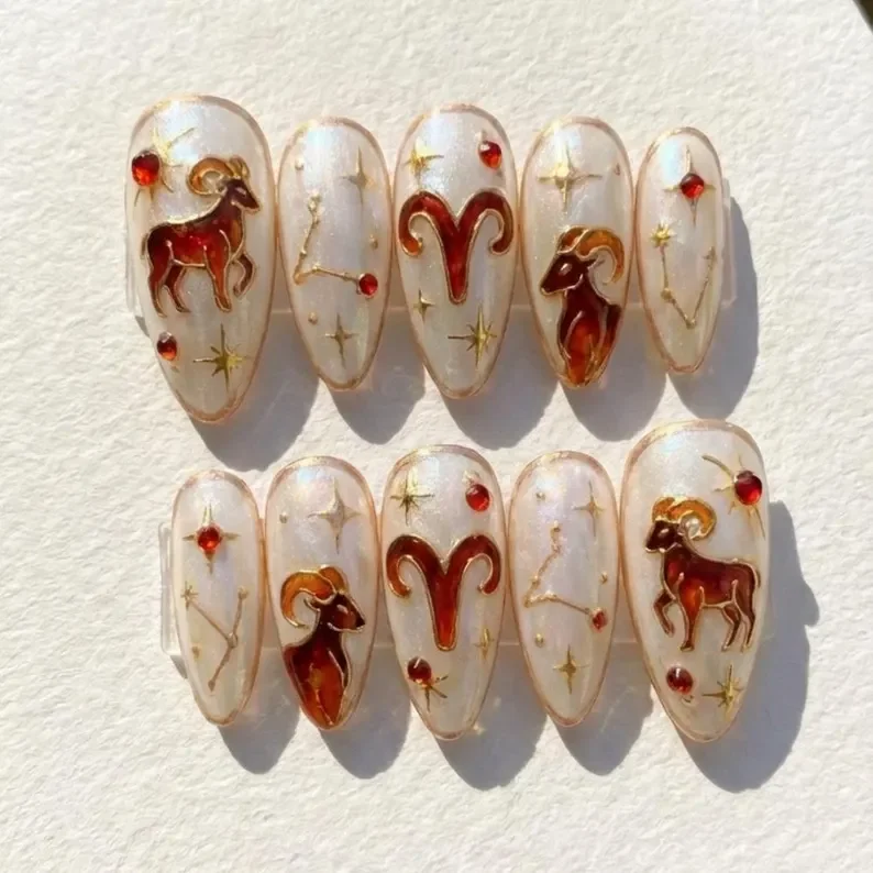 Hand painted nails, Iridescent pearl, press on nails, custom press on nails, fake nails, Nails Art, stained glass nails, gold press on nails, 3d press on nails, luxury press on nails, handmade press on nails