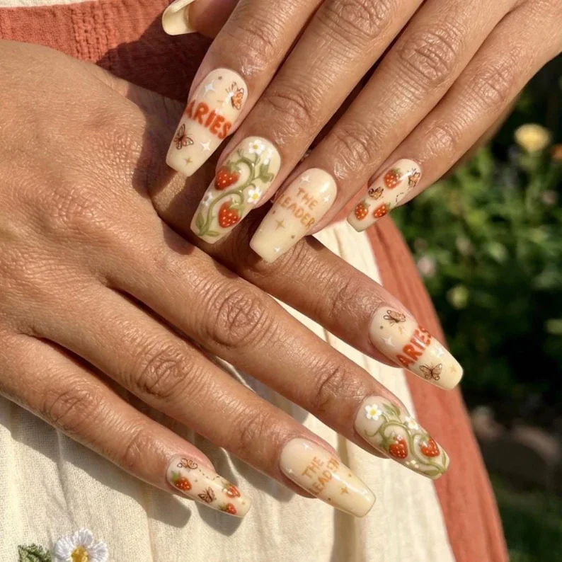 Birthday press on, Aries nail set, press on nails, custom press on nails, fake nails, Nails Art, stained glass nails, gold press on nails, 3d press on nails, luxury press on nails, handmade press on nails