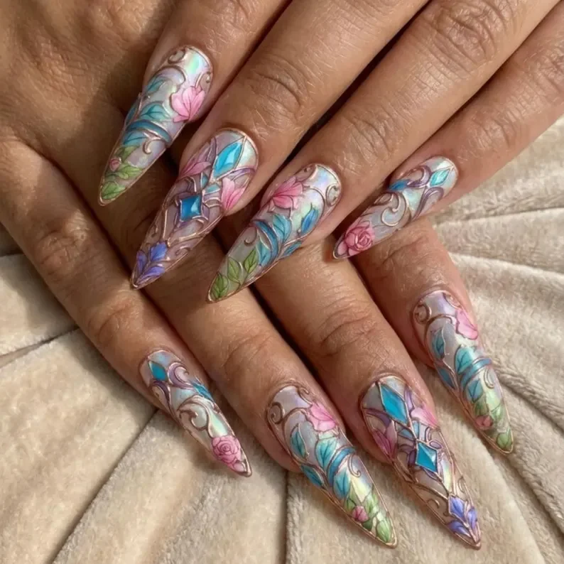 filigree press on, 3D copper nails, press on nails, custom press on nails, fake nails, Nails Art, stained glass nails, gold press on nails, 3d press on nails, luxury press on nails, handmade press on nails