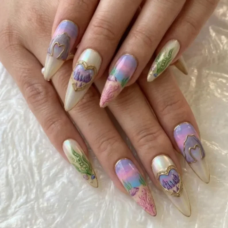 aura kingdom, deluxe press on, press on nails, custom press on nails, fake nails, Nails Art, stained glass nails, gold press on nails, 3d press on nails, luxury press on nails, handmade press on nails