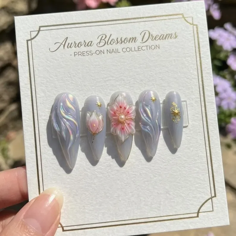 3D floral, stiletto nails, press on nails, custom press on nails, fake nails, Nails Art, stained glass nails, gold press on nails, 3d press on nails, luxury press on nails, handmade press on nails