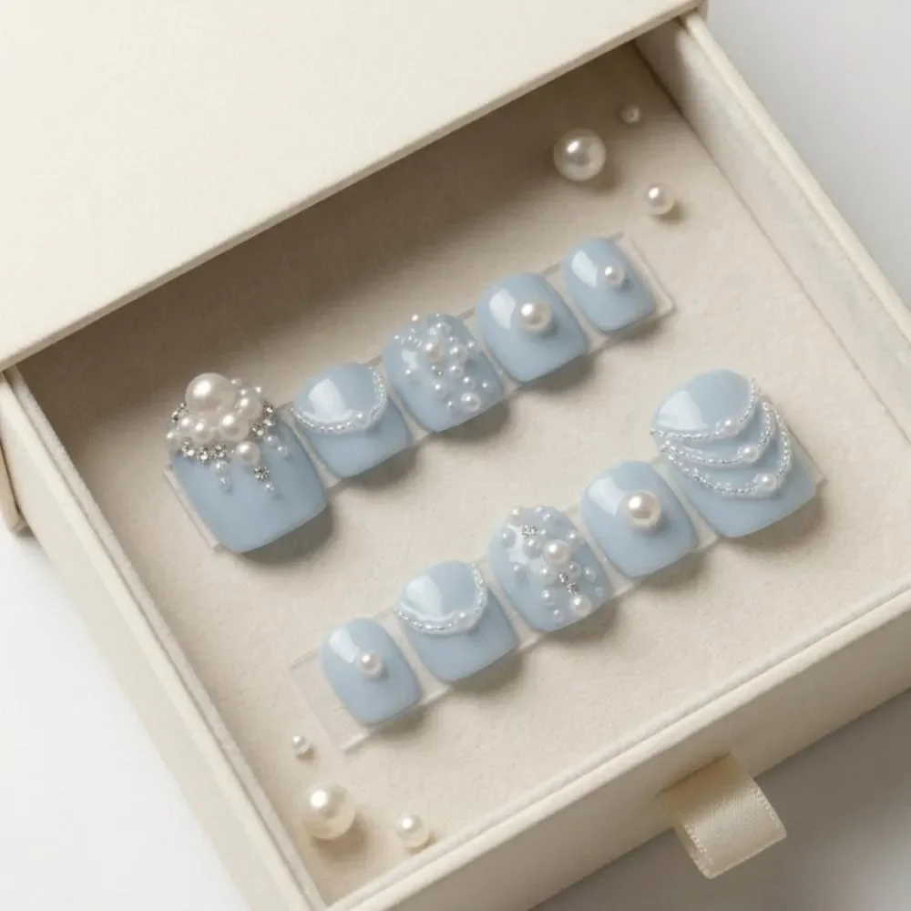pearl press ons, coquette pedicure, press on nails, custom press on nails, fake nails, Nails Art, stained glass nails, gold press on nails, 3d press on nails, luxury press on nails, handmade press on nails