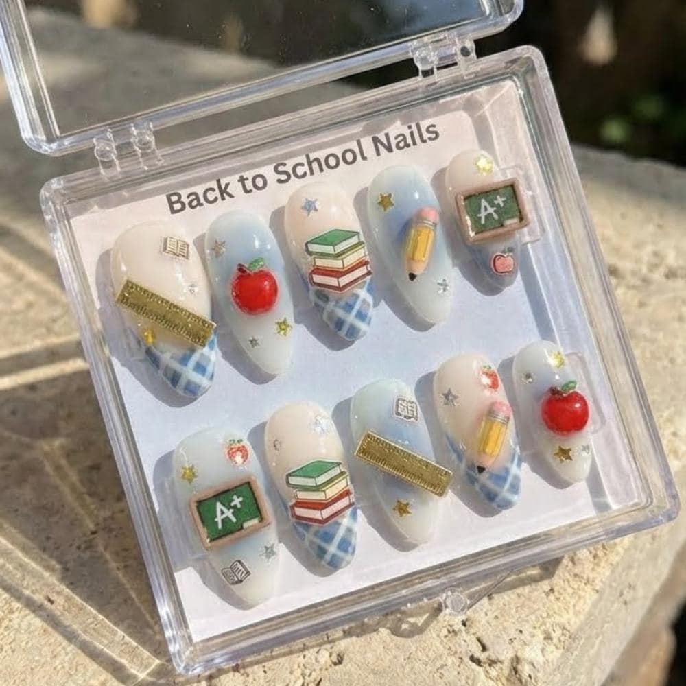 press on nails, back to school, custom press on nails, fake nails, Nails Art, stained glass nails, gold press on nails, 3d press on nails, luxury press on nails, handmade press on nails