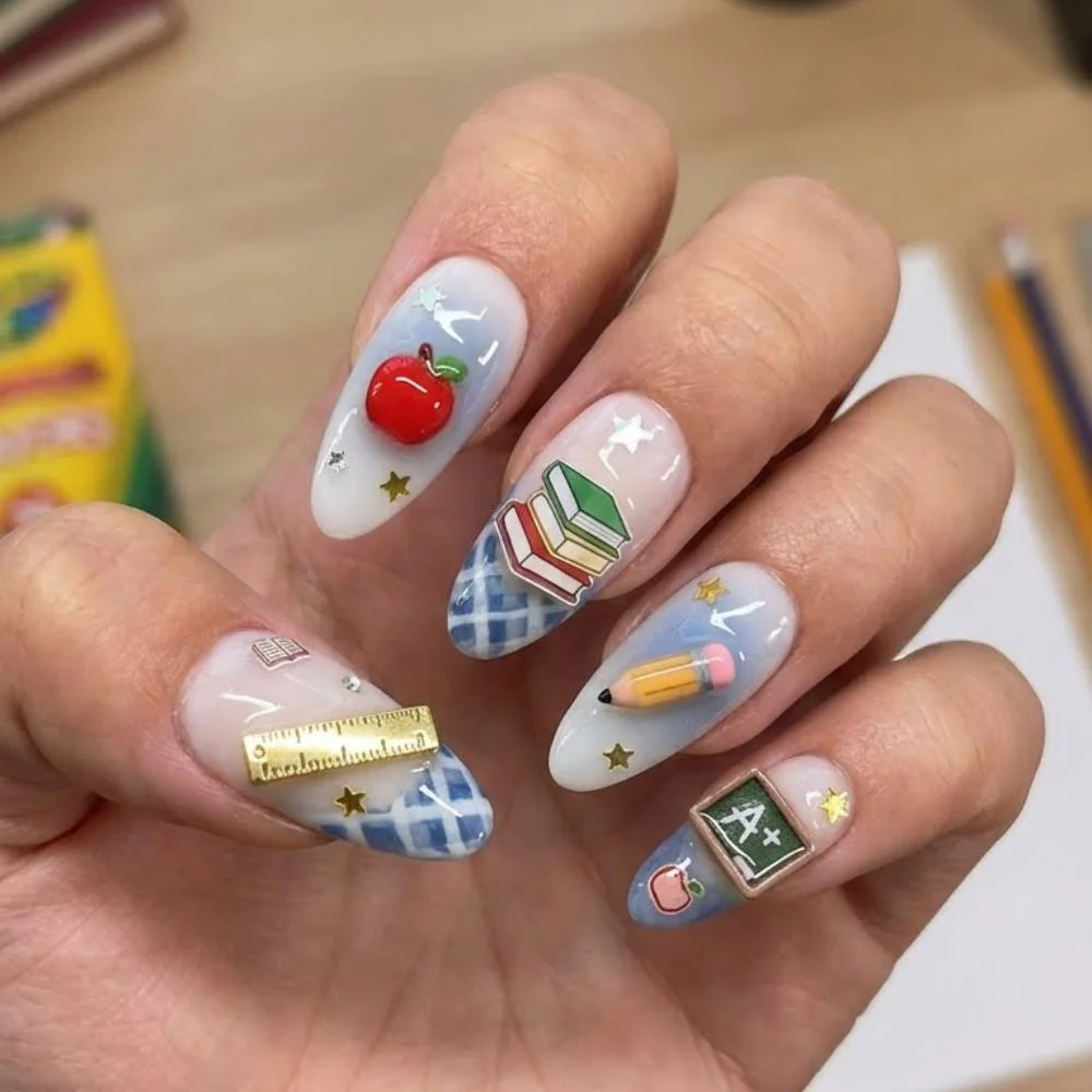 3D nail art, apple pencil, press on nails, custom press on nails, fake nails, Nails Art, stained glass nails, gold press on nails, 3d press on nails, luxury press on nails, handmade press on nails