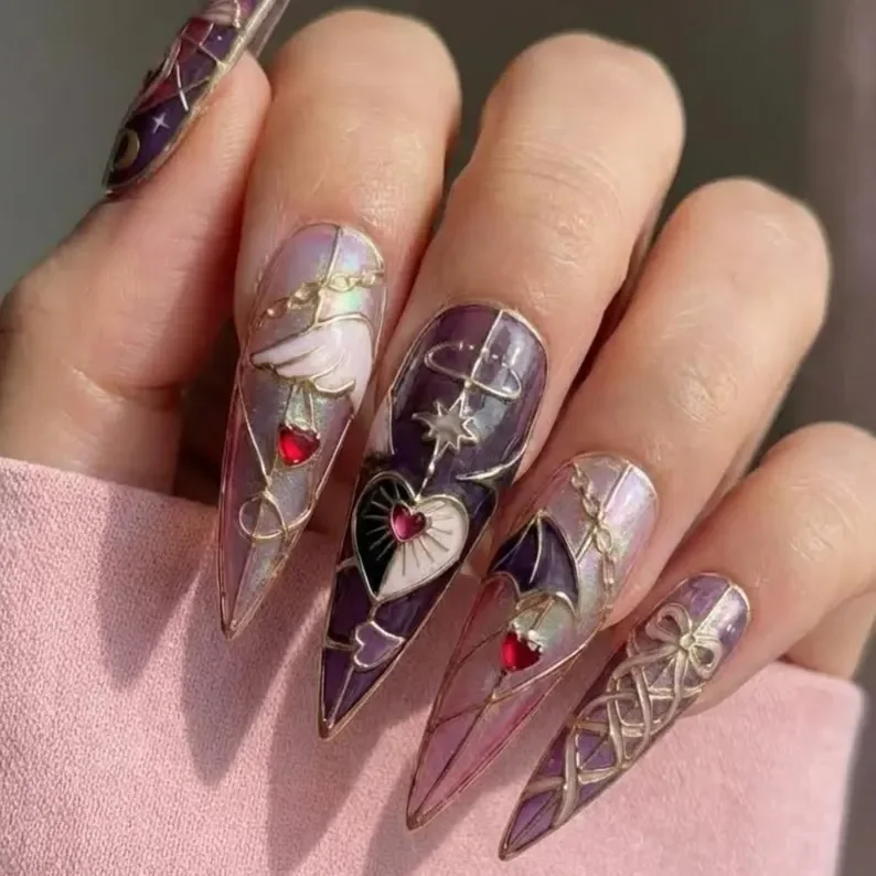 luxury 3D nails, gold nail art, press on nails, custom press on nails, fake nails, Nails Art, stained glass nails, gold press on nails, 3d press on nails, luxury press on nails, handmade press on nails