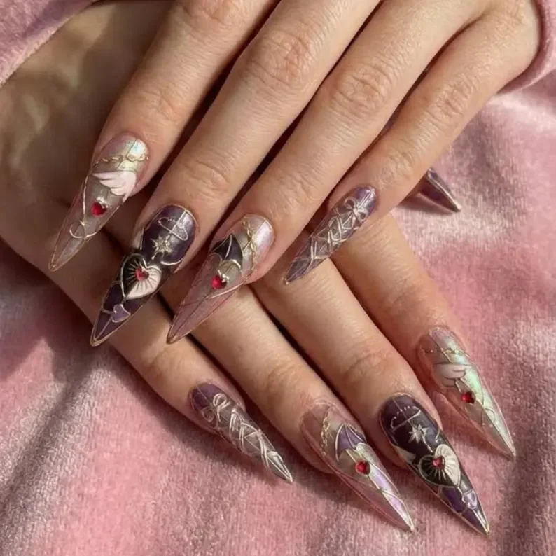 3D gold detailing, press on nail set, press on nails, custom press on nails, fake nails, Nails Art, stained glass nails, gold press on nails, 3d press on nails, luxury press on nails, handmade press on nails