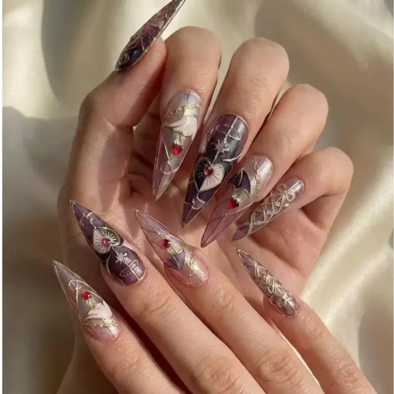 luxury 3D nails, gold nail art, press on nails, custom press on nails, fake nails, Nails Art, stained glass nails, gold press on nails, 3d press on nails, luxury press on nails, handmade press on nails
