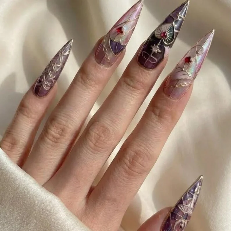 3D gold detailing, press on nail set, press on nails, custom press on nails, fake nails, Nails Art, stained glass nails, gold press on nails, 3d press on nails, luxury press on nails, handmade press on nails