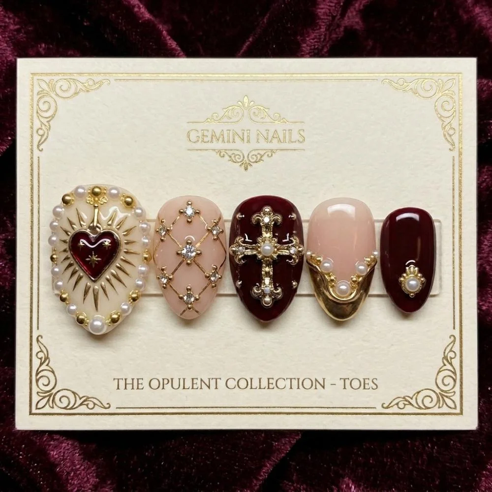 cross toe nails, romantic gothic, press on nails, custom press on nails, fake nails, Nails Art, stained glass nails, gold press on nails, 3d press on nails, luxury press on nails, handmade press on nails