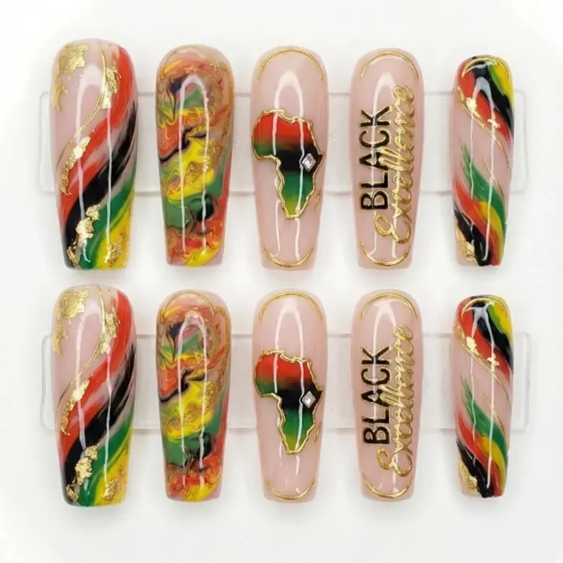 black excellence, luxury press on, press on nails, custom press on nails, fake nails, Nails Art, stained glass nails, gold press on nails, 3d press on nails, luxury press on nails, handmade press on nails