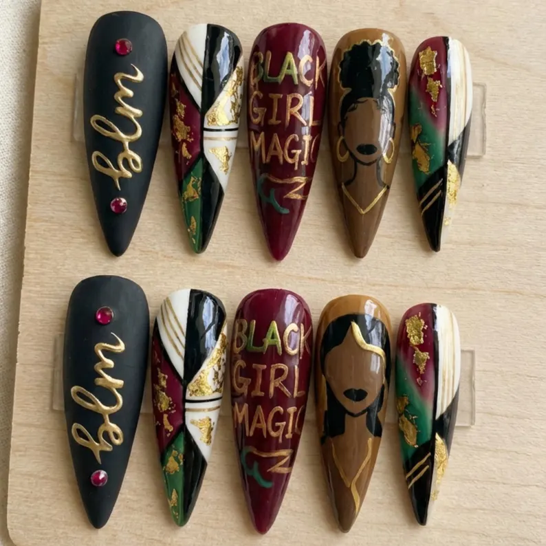 3D gold leaf, gold leaf portraits, press on nails, custom press on nails, fake nails, Nails Art, stained glass nails, gold press on nails, 3d press on nails, luxury press on nails, handmade press on nails