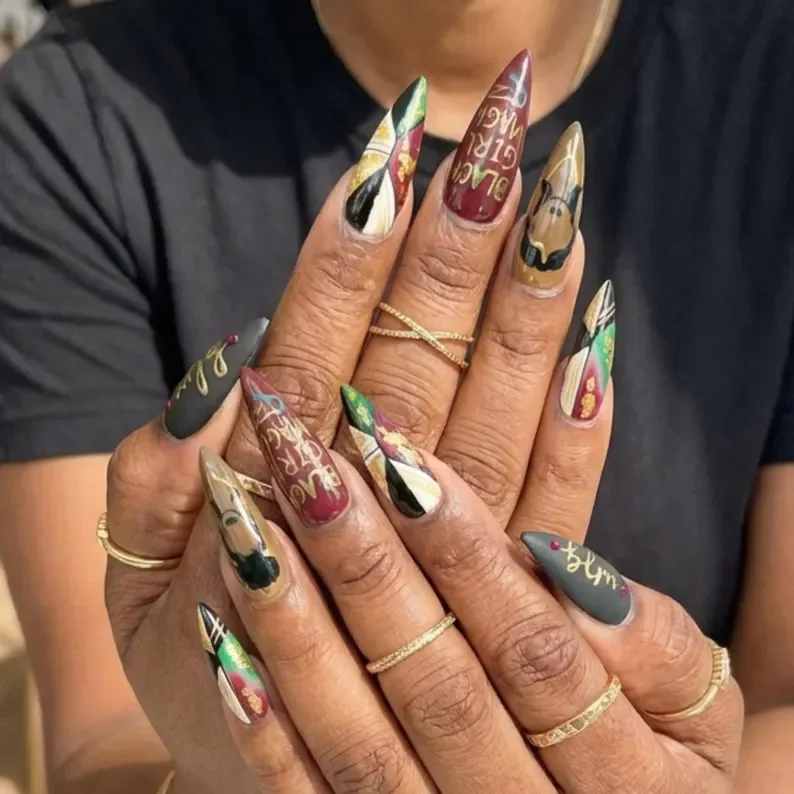 3D gold leaf, gold leaf portraits, press on nails, custom press on nails, fake nails, Nails Art, stained glass nails, gold press on nails, 3d press on nails, luxury press on nails, handmade press on nails
